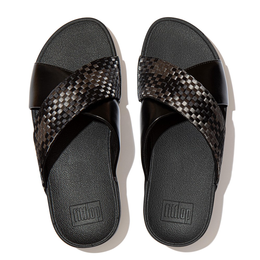 Fitflop Womens Slides - Lulu Silky-weave Cross - Black - 328-TVAOID